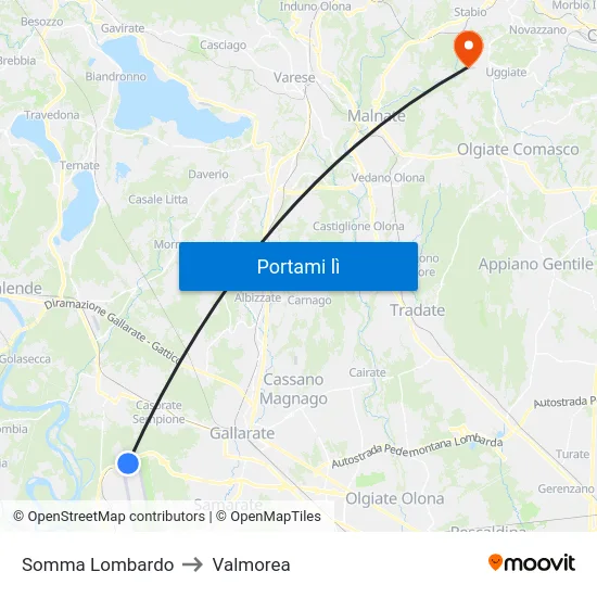 Somma Lombardo to Valmorea map