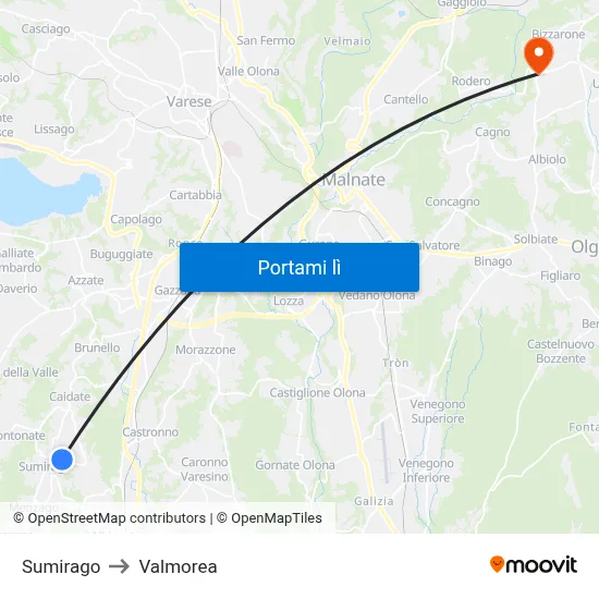 Sumirago to Valmorea map