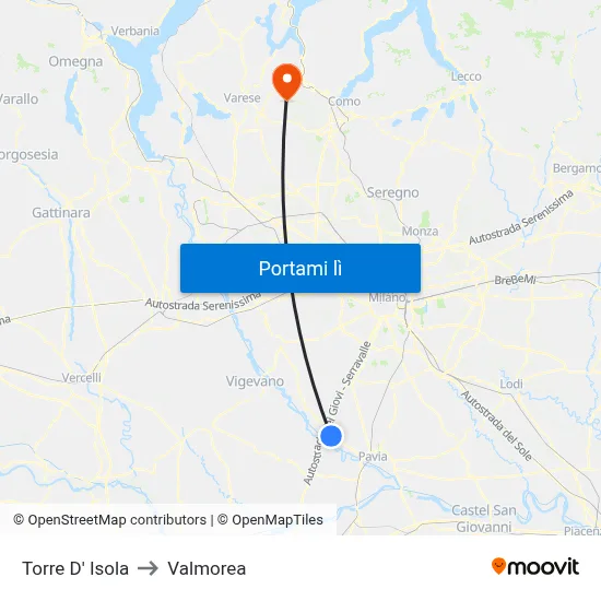 Torre D' Isola to Valmorea map