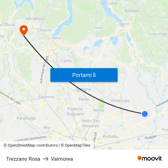 Trezzano Rosa to Valmorea map