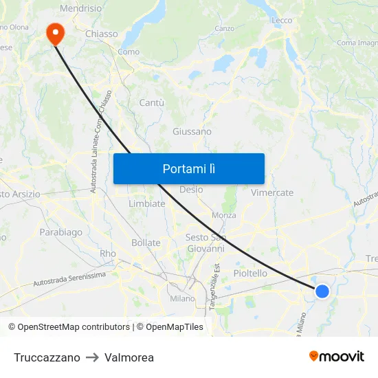 Truccazzano to Valmorea map