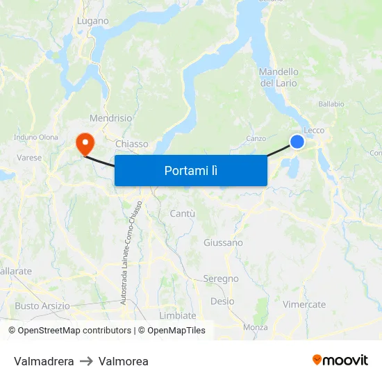 Valmadrera to Valmorea map