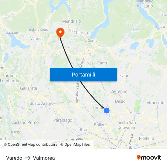 Varedo to Valmorea map