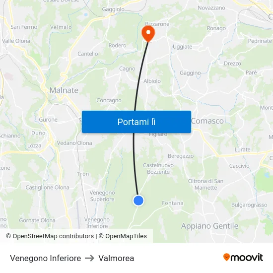 Venegono Inferiore to Valmorea map