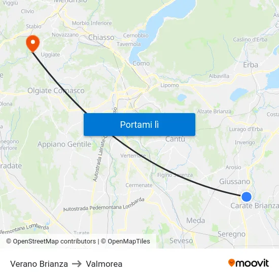 Verano Brianza to Valmorea map