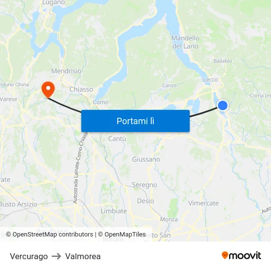 Vercurago to Valmorea map