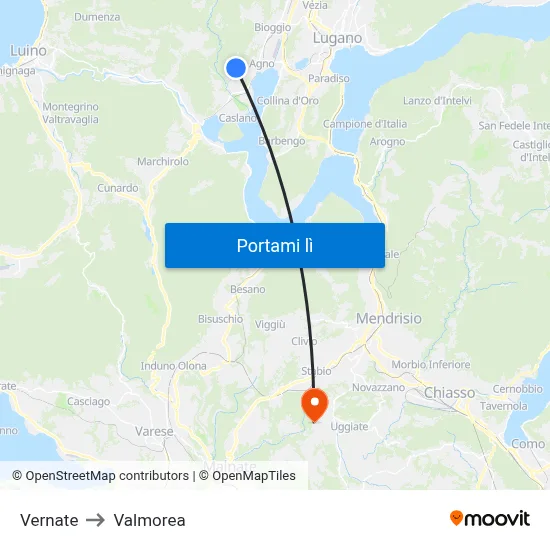 Vernate to Valmorea map