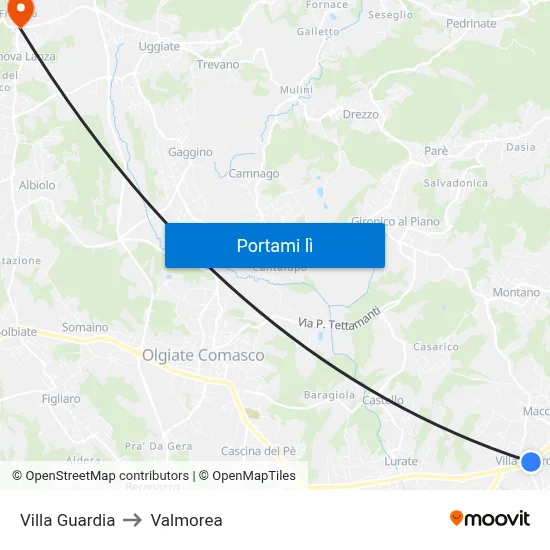 Villa Guardia to Valmorea map