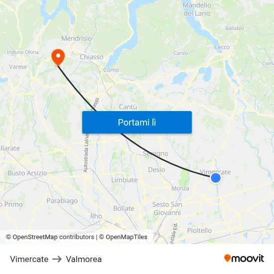 Vimercate to Valmorea map