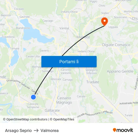 Arsago Seprio to Valmorea map