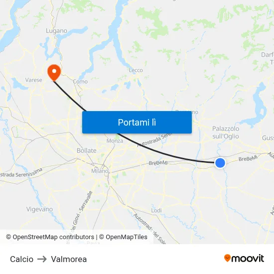 Calcio to Valmorea map