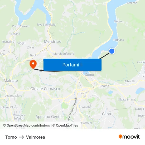 Torno to Valmorea map