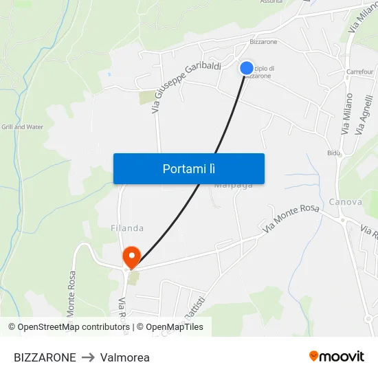 BIZZARONE to Valmorea map