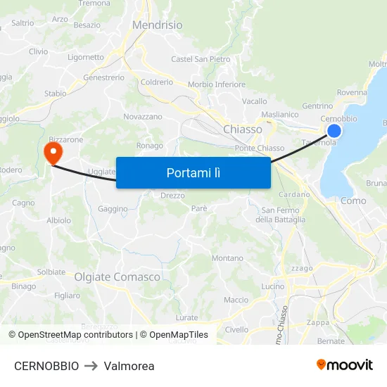CERNOBBIO to Valmorea map