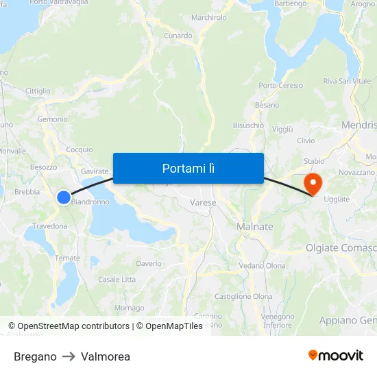 Bregano to Valmorea map