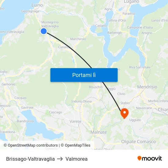 Brissago-Valtravaglia to Valmorea map