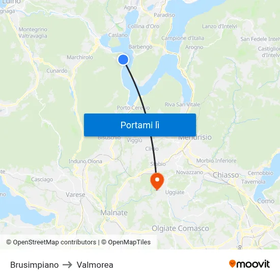 Brusimpiano to Valmorea map