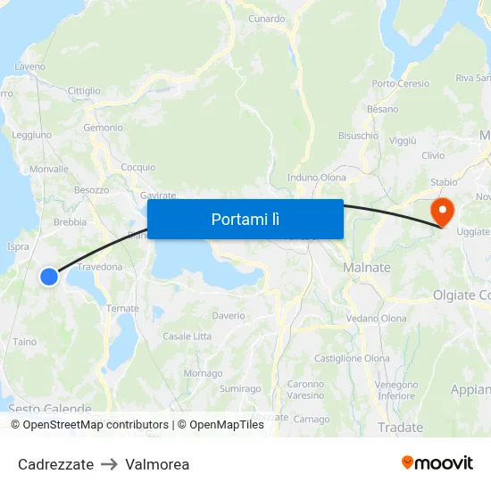 Cadrezzate to Valmorea map