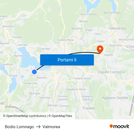 Bodio Lomnago to Valmorea map