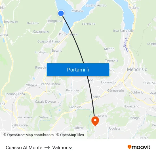 Cuasso Al Monte to Valmorea map
