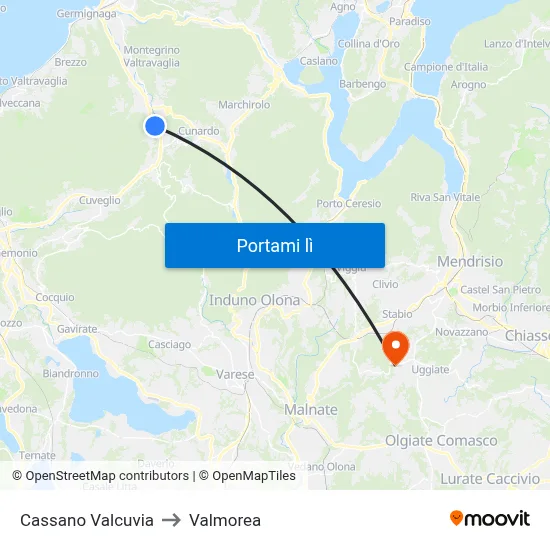 Cassano Valcuvia to Valmorea map