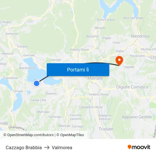 Cazzago Brabbia to Valmorea map