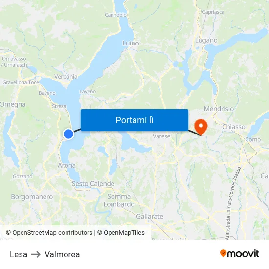 Lesa to Valmorea map