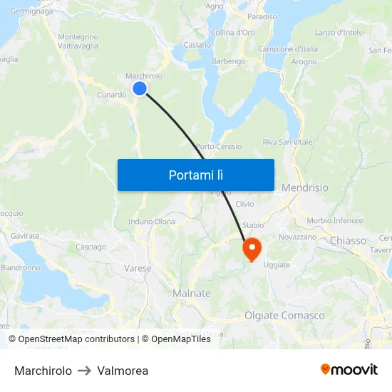Marchirolo to Valmorea map