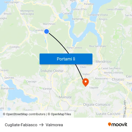 Cugliate-Fabiasco to Valmorea map