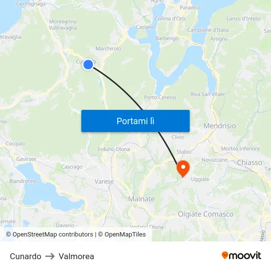 Cunardo to Valmorea map