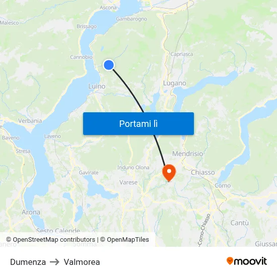 Dumenza to Valmorea map