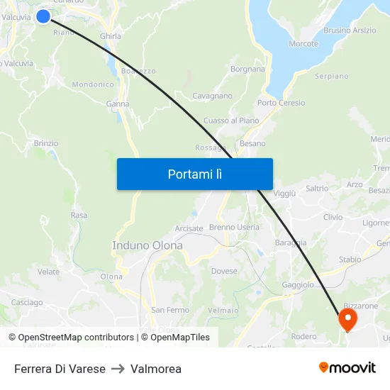 Ferrera Di Varese to Valmorea map