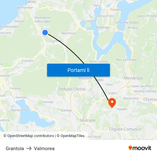 Grantola to Valmorea map