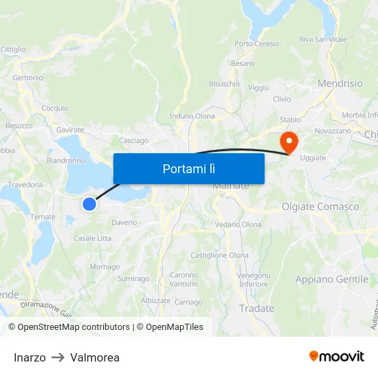 Inarzo to Valmorea map