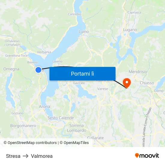 Stresa to Valmorea map