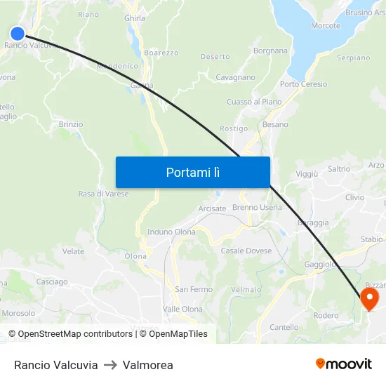 Rancio Valcuvia to Valmorea map