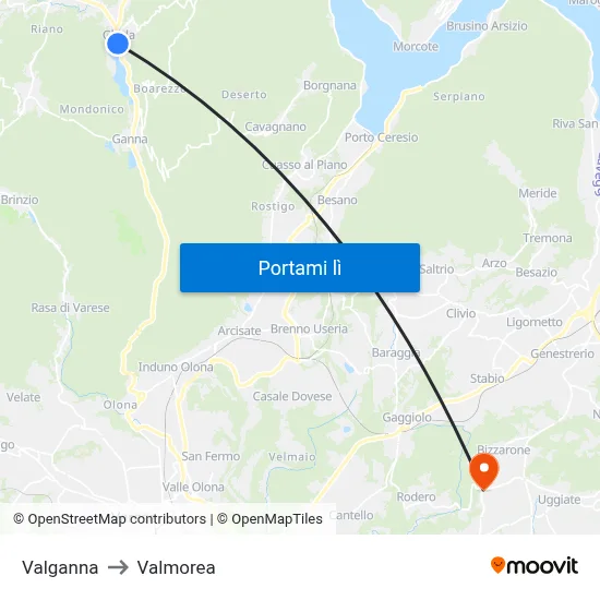 Valganna to Valmorea map