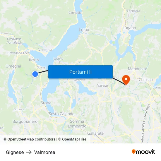 Gignese to Valmorea map