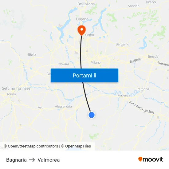 Bagnaria to Valmorea map