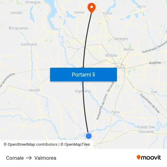 Cornale to Valmorea map