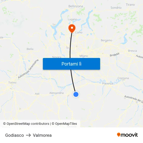 Godiasco to Valmorea map