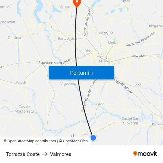 Torrazza Coste to Valmorea map
