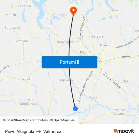 Pieve Albignola to Valmorea map