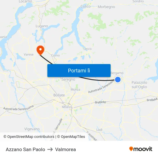Azzano San Paolo to Valmorea map
