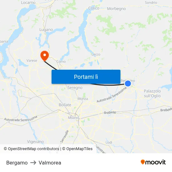 Bergamo to Valmorea map