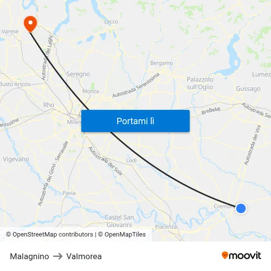 Malagnino to Valmorea map