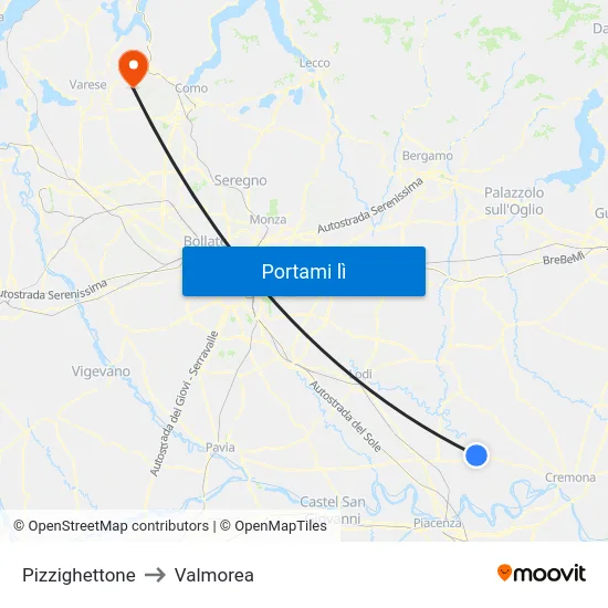 Pizzighettone to Valmorea map