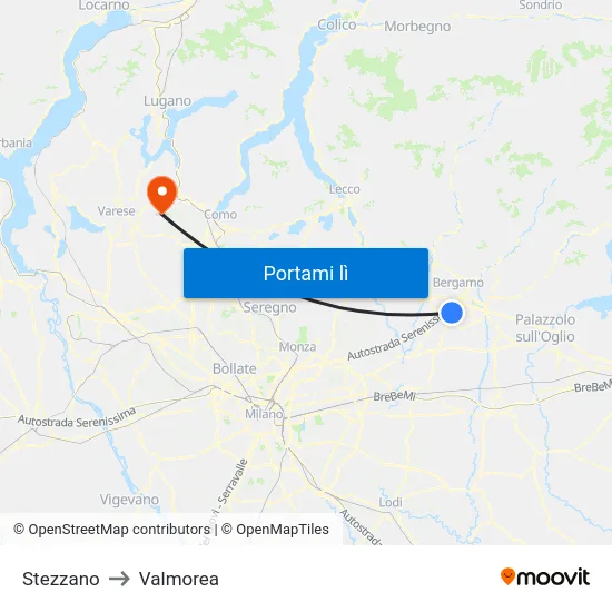 Stezzano to Valmorea map