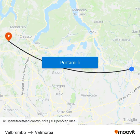 Valbrembo to Valmorea map
