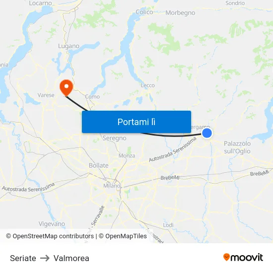 Seriate to Valmorea map